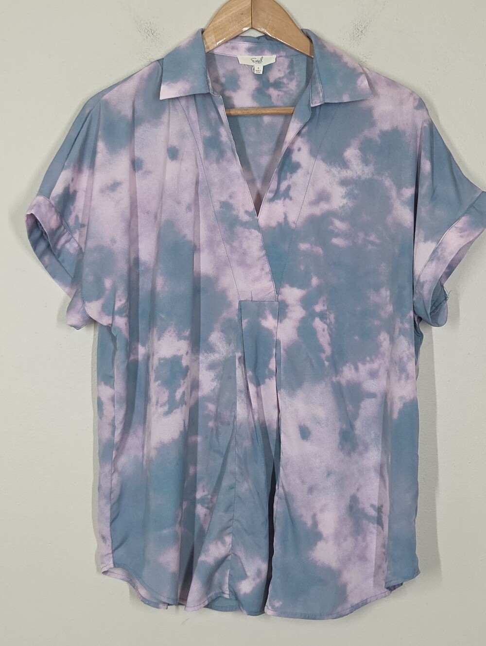 Easel Tie Dye Popover Top Short Sleeve Preppy Boho Coastal Relaxed Fit Small